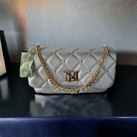 Badgley Mischka Handbags - NWT - Badgley Mischka Letter Lock Logo Metallic Grey Quilted Crossbody
